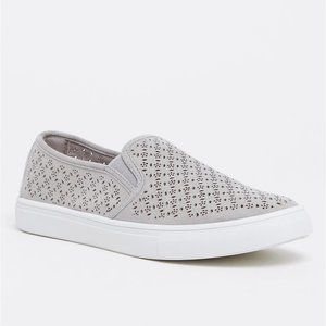 Grey Slip-on Faux Suede Laser Cut Sneaker (WW)